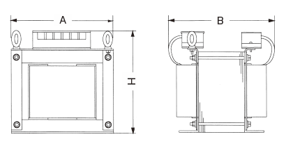 単相複巻特注トランスの参考寸法図1